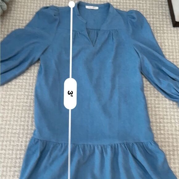Joy Joy Blue Corduroy mini flounce dress w long puffy sleeves and a drop waist-S - Picture 11 of 15
